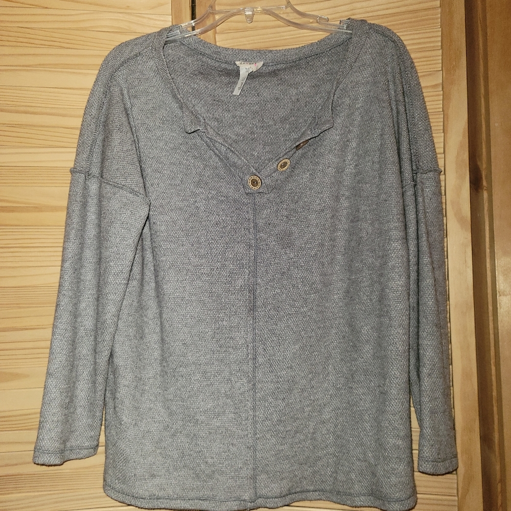 Bibi grey sweatshirt top button detail henley oversized‎ size small